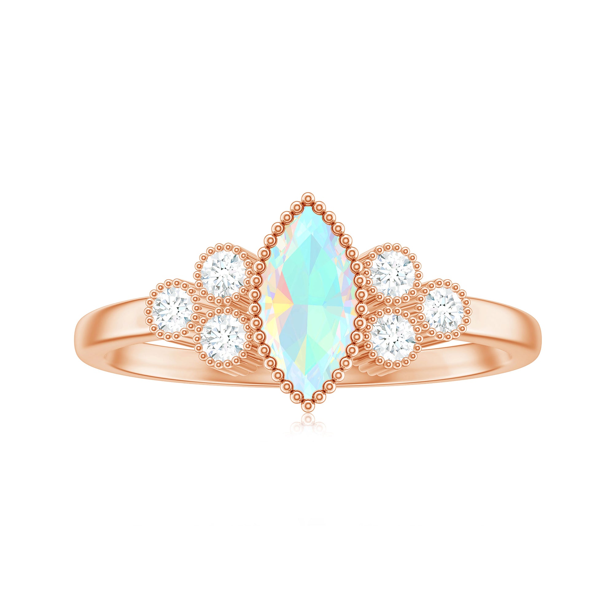 3/4 CT Real Ethiopian Opal Solitaire Ring with Diamond Trio Ethiopian Opal - ( AAA ) - Quality - Rosec Jewels