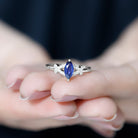 Created Blue Sapphire Minimal Engagement Ring With Diamond Lab Created Blue Sapphire - ( AAAA ) - Quality - Rosec Jewels