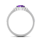 Cushion Amethyst Solitaire Engagement Ring with Diamond Side Stones Amethyst - ( AAA ) - Quality - Rosec Jewels