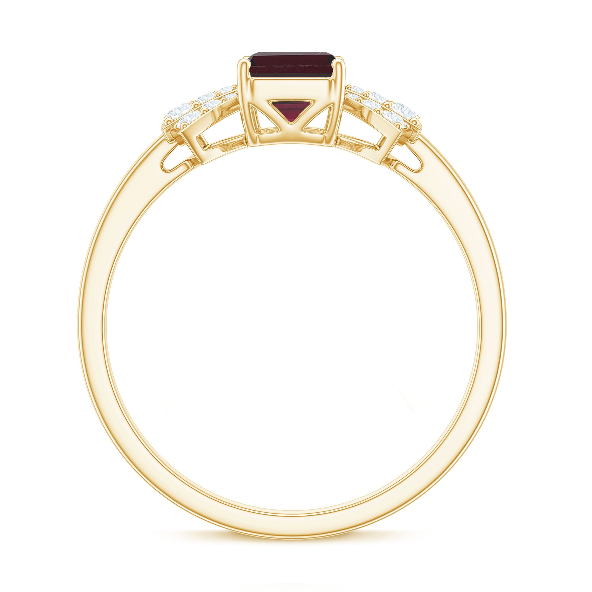 2.50 CT Designer Rhodolite Solitaire Ring with Diamond Stones Rhodolite - ( AAA ) - Quality - Rosec Jewels