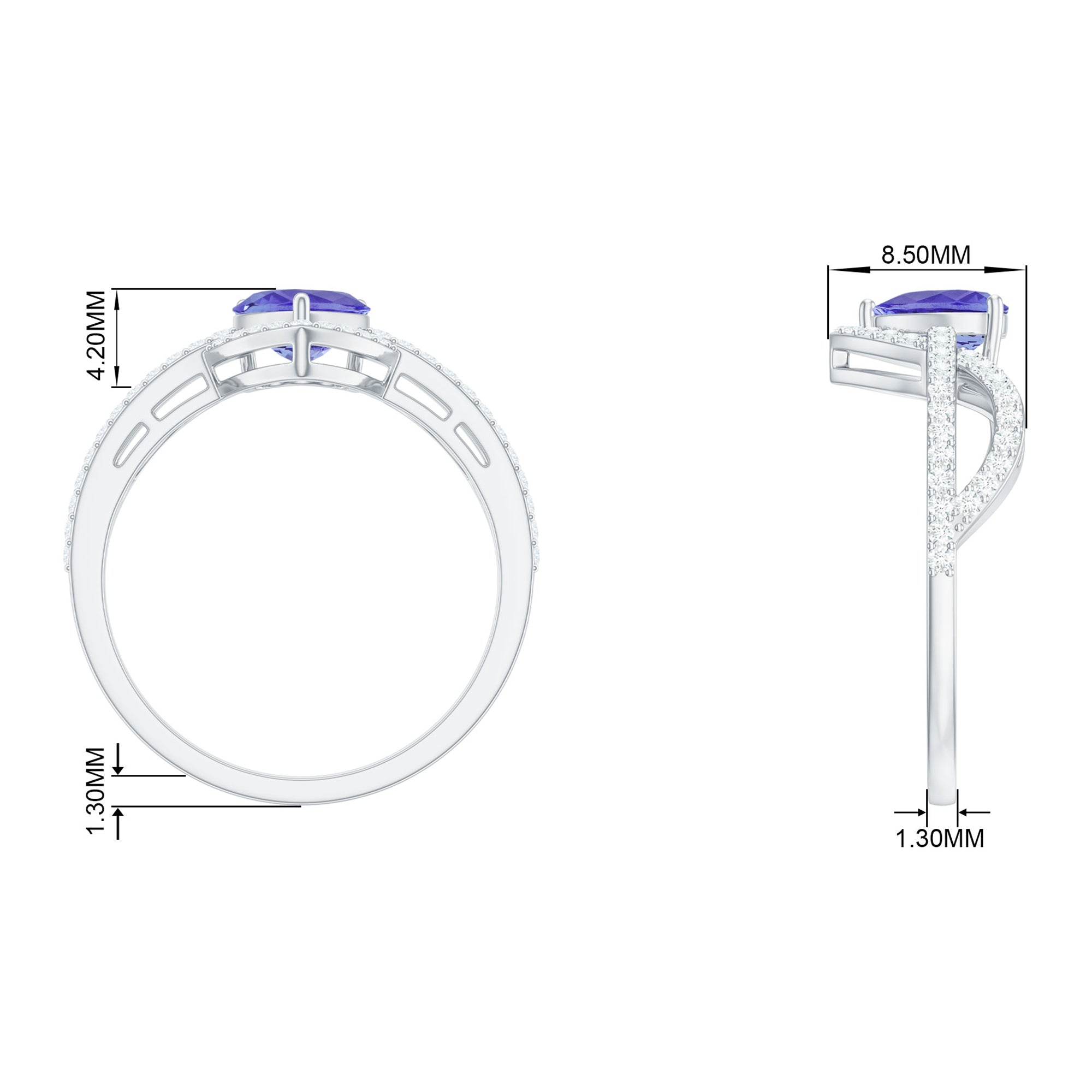 1.50 CT Designer Heart Solitaire Tanzanite and Diamond Ring Tanzanite - ( AAA ) - Quality - Rosec Jewels