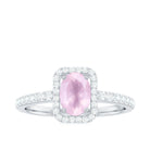 Oval Cut Rose Quartz Engagement Ring with Diamond Halo Rose Quartz - ( AAA ) - Quality - Rosec Jewels