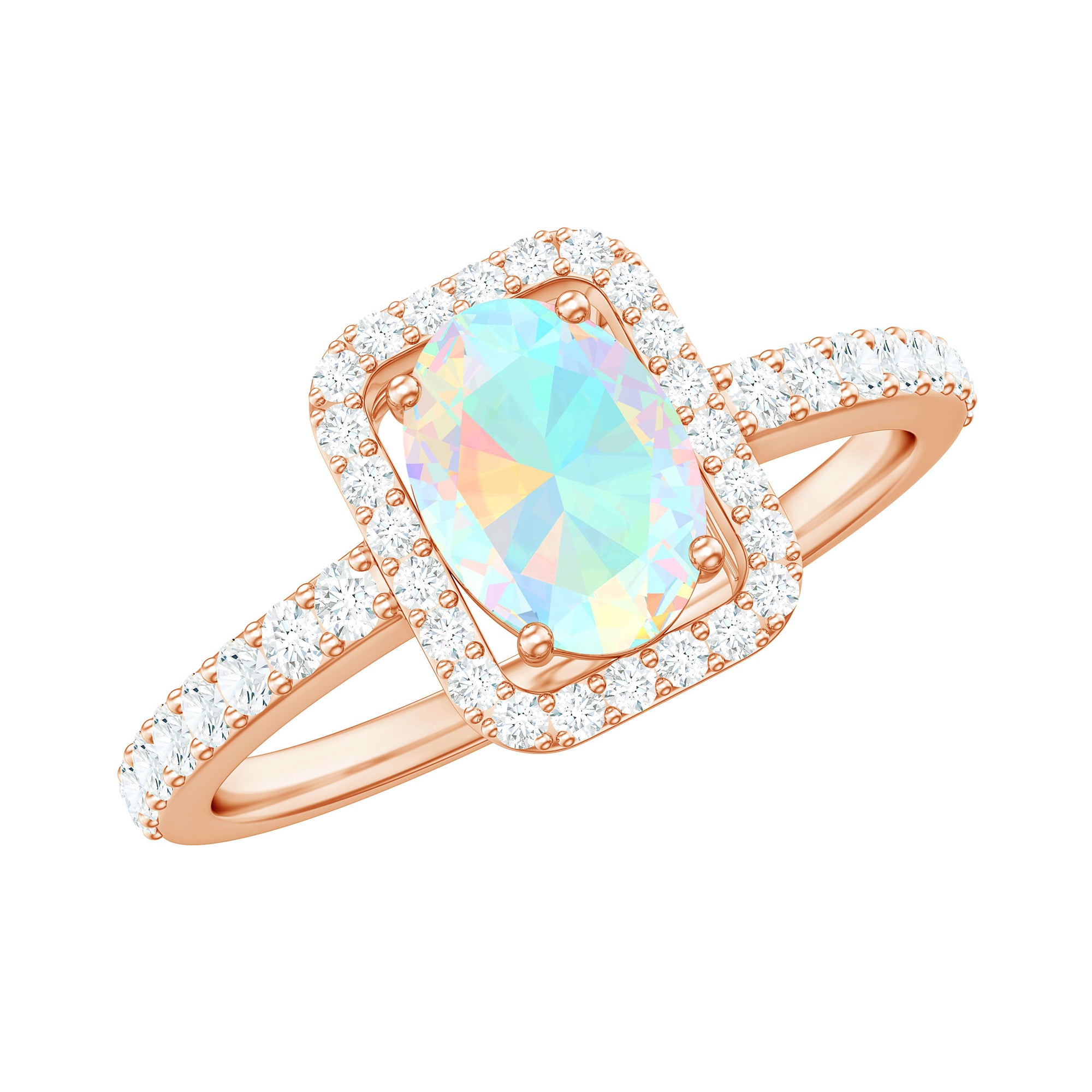 1.50 CT Oval Cut Ethiopian Opal Ring with Diamond Halo Ethiopian Opal - ( AAA ) - Quality - Rosec Jewels