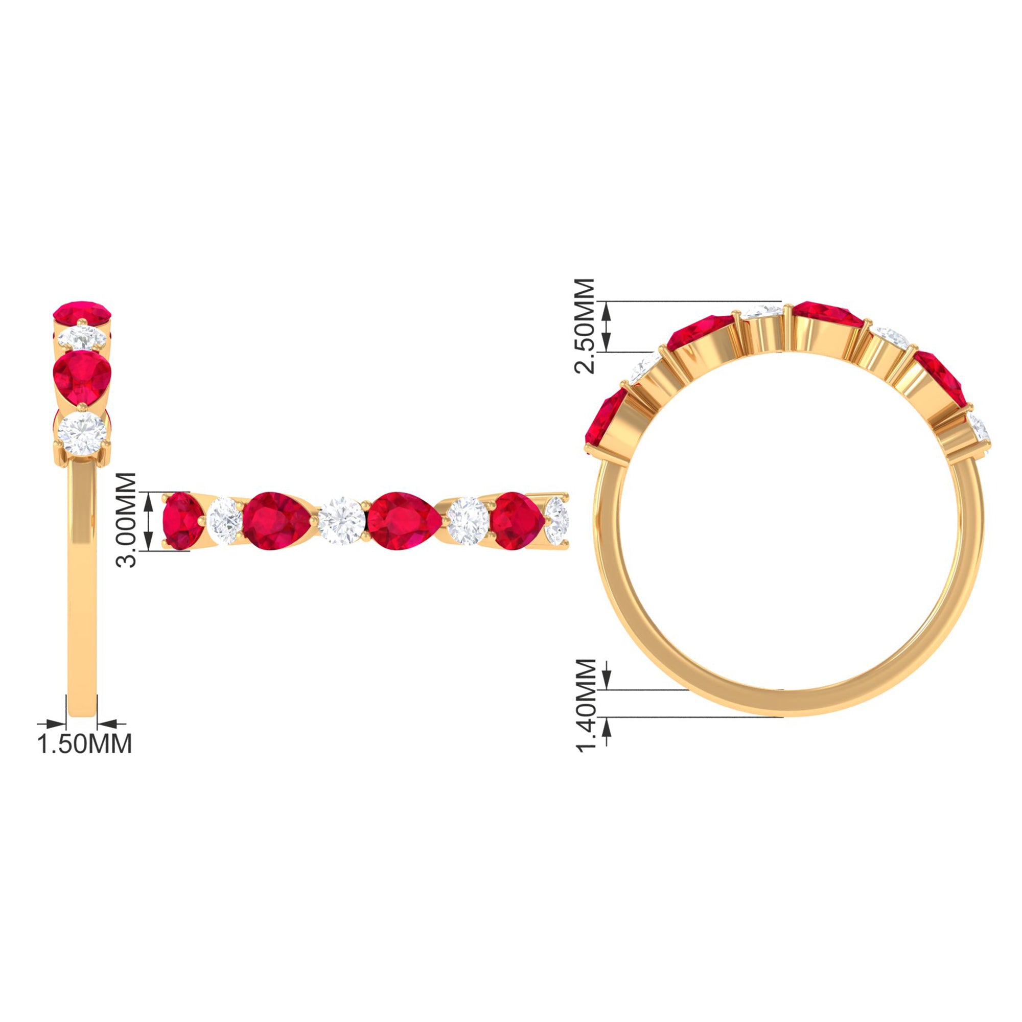 Pear Shaped Lab-Created Ruby and Moissanite Alternate Half Eternity Ring Lab Created Ruby - ( AAAA ) - Quality - Rosec Jewels