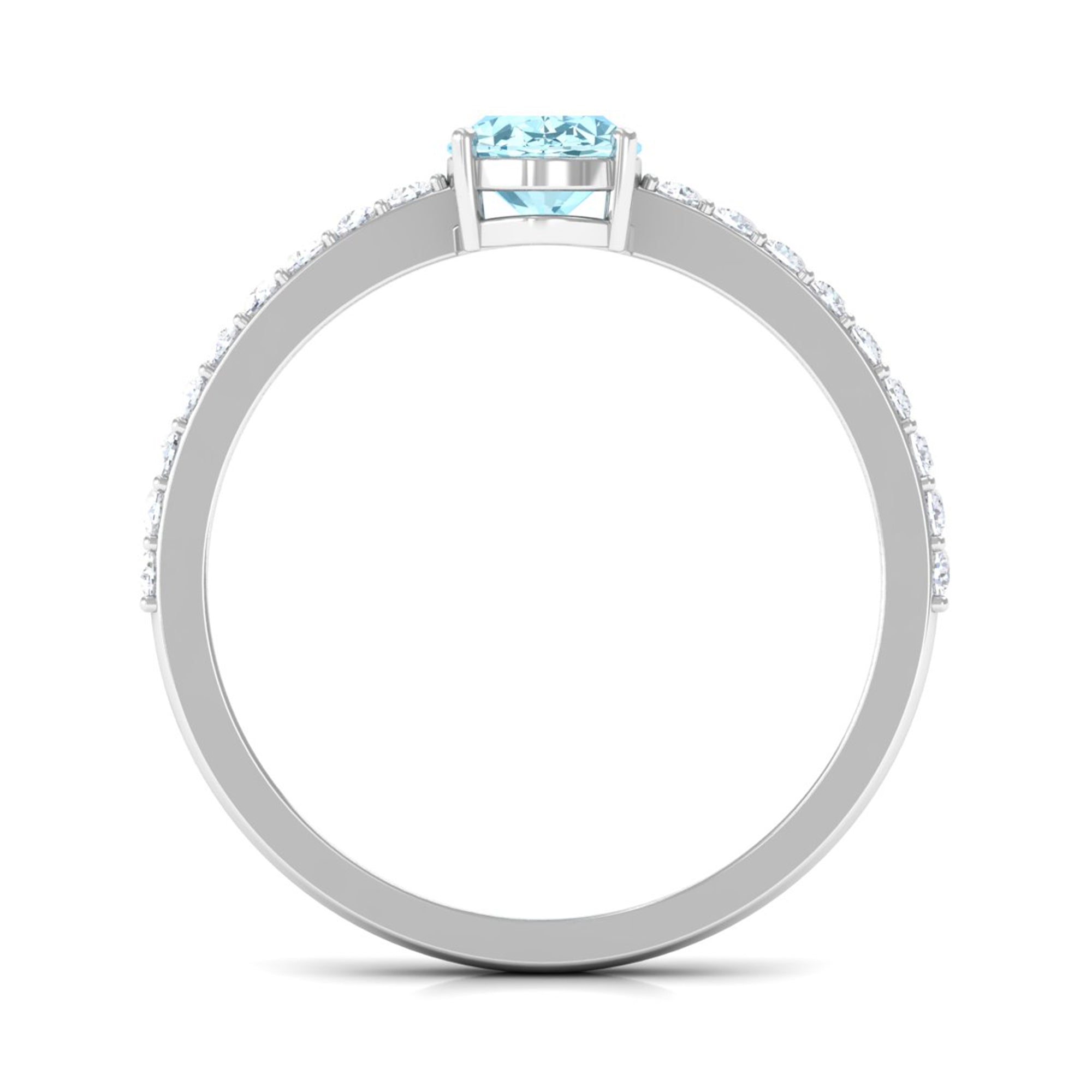 Oval Aquamarine Solitaire Engagement Ring with Diamond Aquamarine - ( AAA ) - Quality - Rosec Jewels