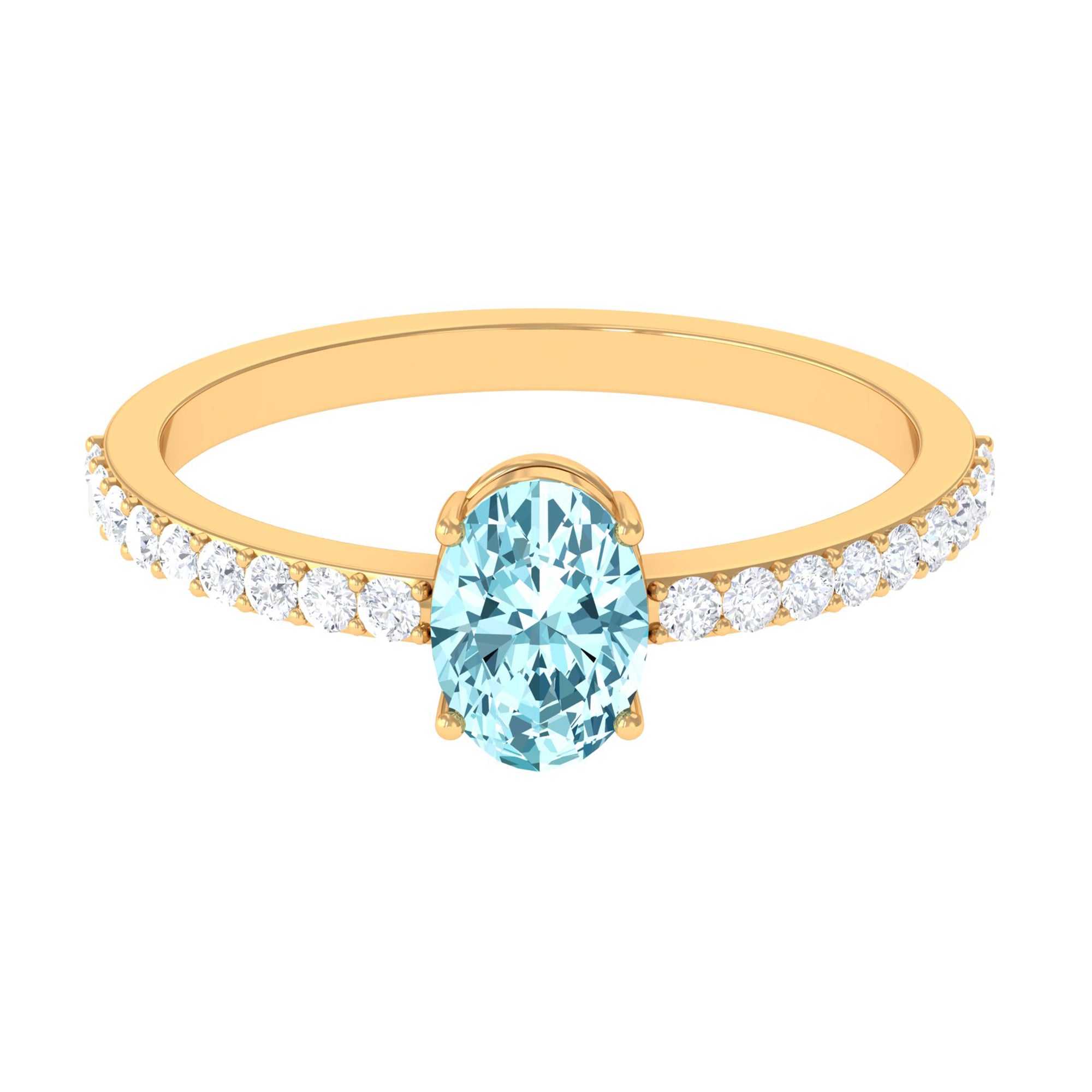 Oval Aquamarine Solitaire Engagement Ring with Diamond Aquamarine - ( AAA ) - Quality - Rosec Jewels