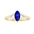 Marquise Cut Created Blue Sapphire and Diamond Ring with Split Shank Lab Created Blue Sapphire - ( AAAA ) - Quality - Rosec Jewels