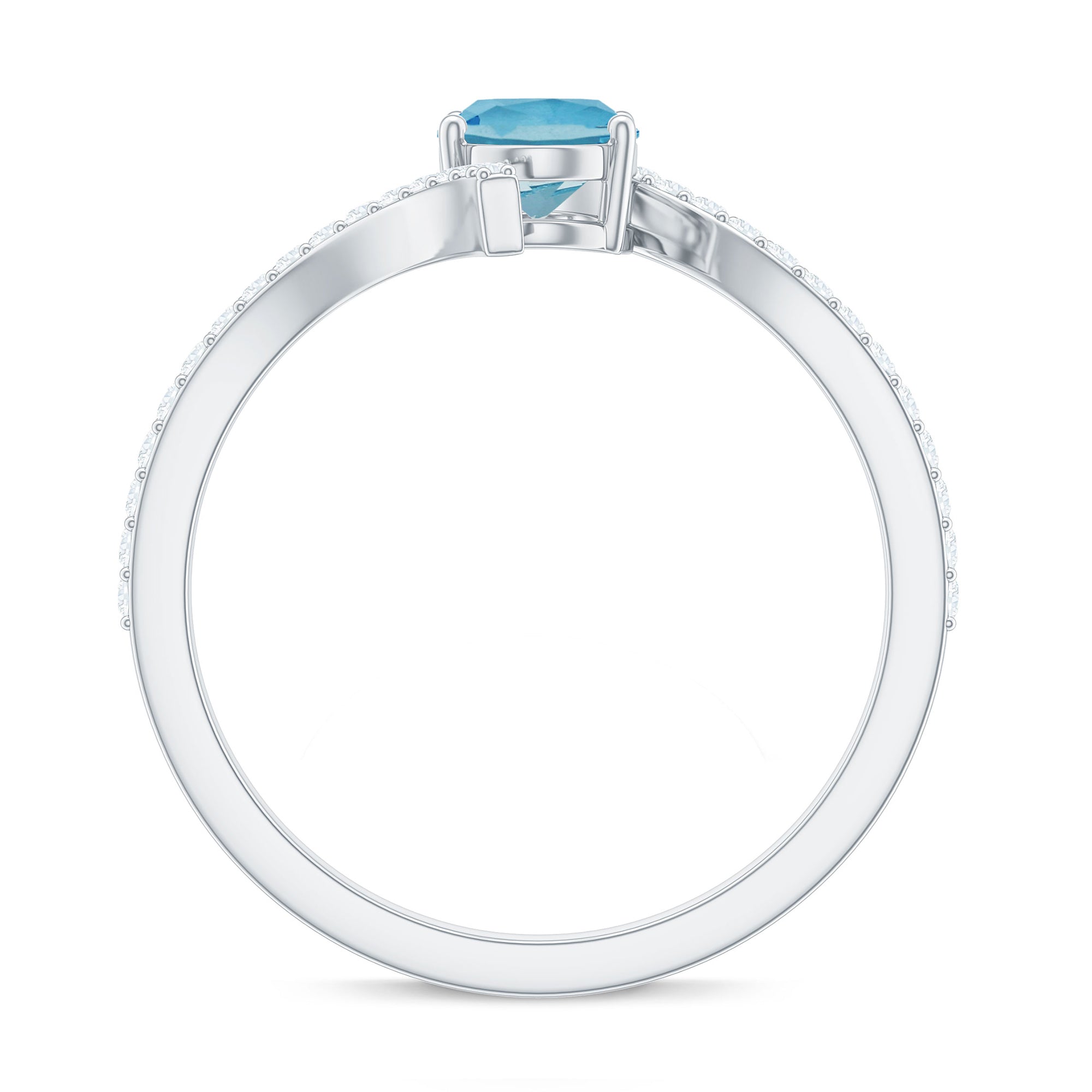 Oval Aquamarine Solitaire Bypass Ring with Diamond Aquamarine - ( AAA ) - Quality - Rosec Jewels