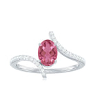 Oval Pink Tourmaline Solitaire Bypass Ring with Diamond Pink Tourmaline - ( AAA ) - Quality - Rosec Jewels