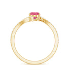 Oval Pink Tourmaline Solitaire Bypass Ring with Diamond Pink Tourmaline - ( AAA ) - Quality - Rosec Jewels