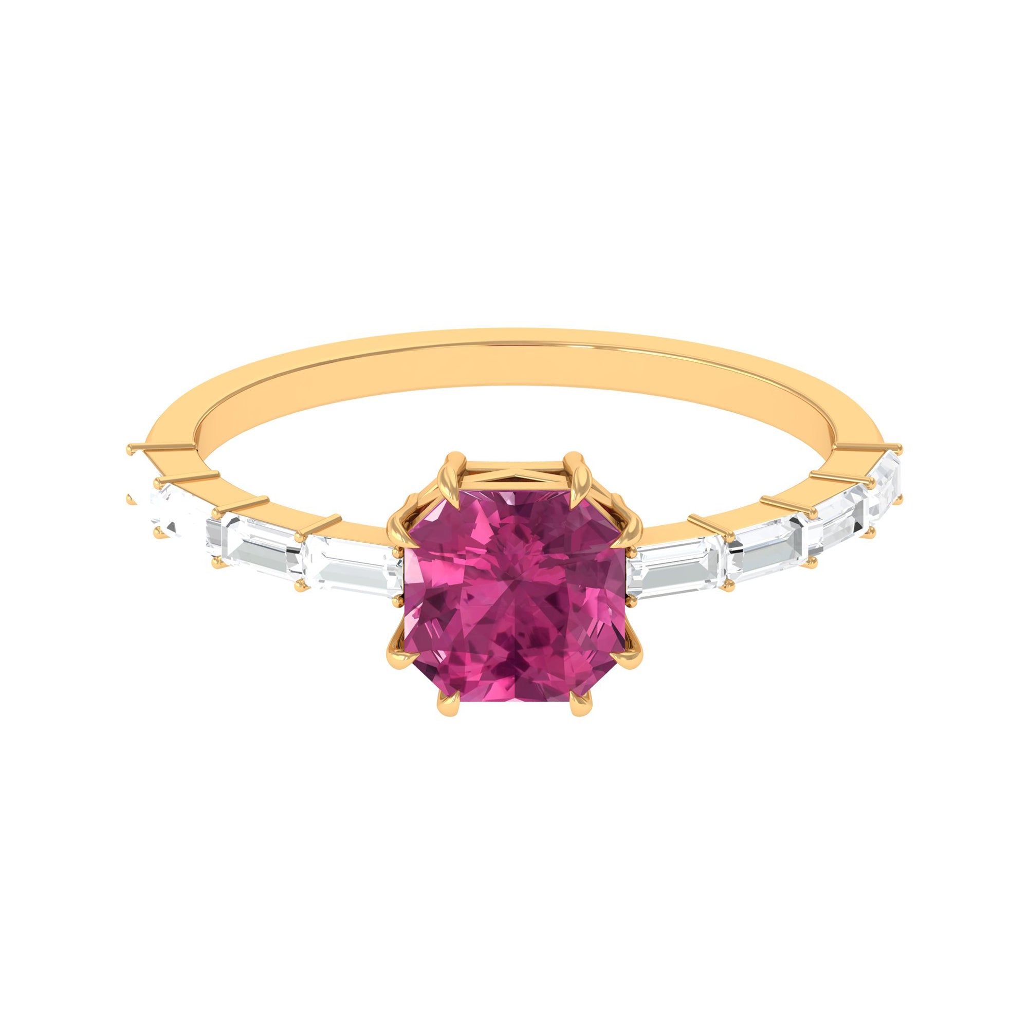 2 CT Asscher Pink Tourmaline Solitaire Engagement Ring with Moissanite Pink Tourmaline - ( AAA ) - Quality - Rosec Jewels