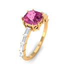 2 CT Asscher Pink Tourmaline Solitaire Engagement Ring with Moissanite Pink Tourmaline - ( AAA ) - Quality - Rosec Jewels