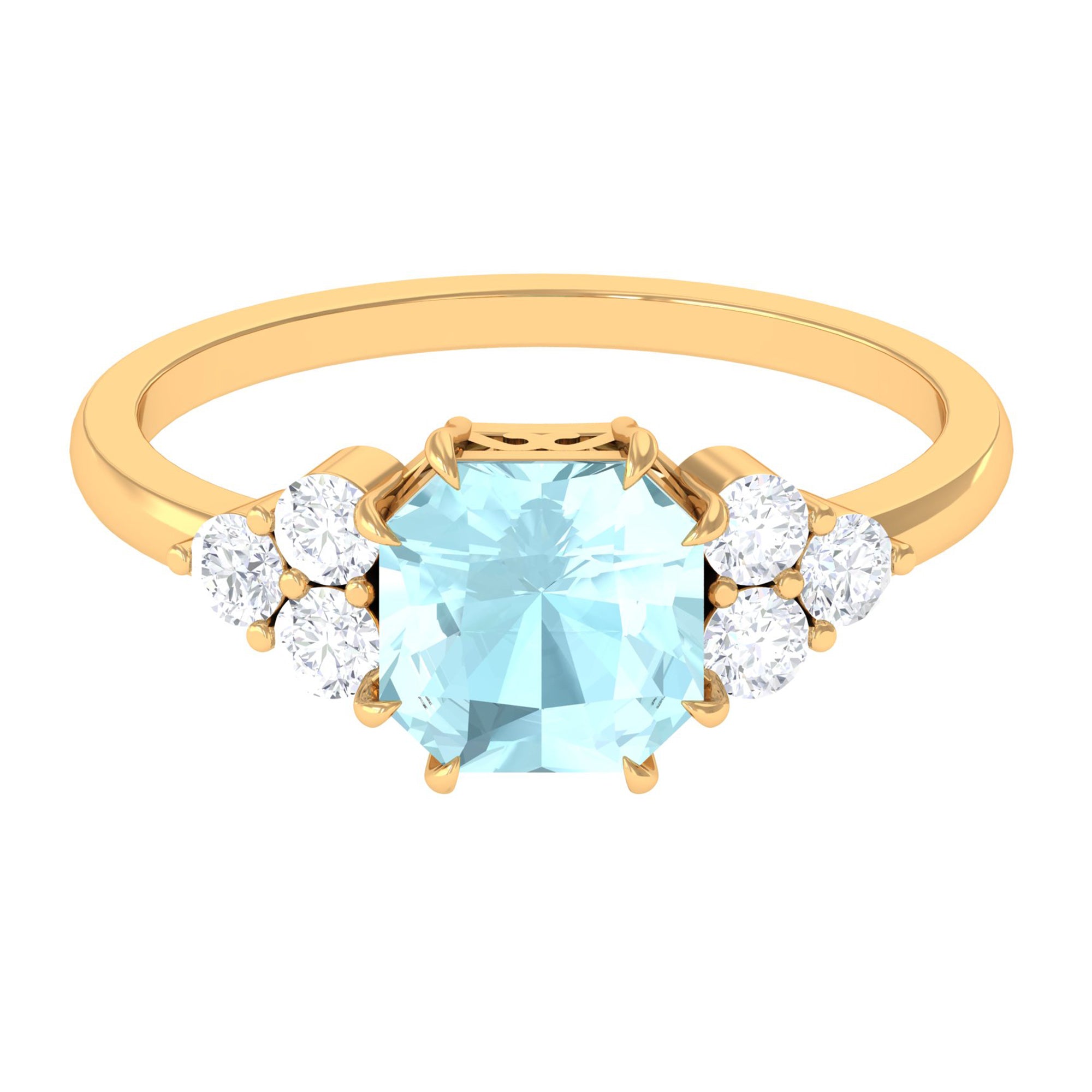 Asscher Cut Sky Blue Topaz Solitaire Engagement Ring with Diamond Trio Sky Blue Topaz - ( AAA ) - Quality - Rosec Jewels