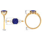 Asscher Cut Created Blue Sapphire Solitaire Engagement Ring with Diamond Trio Lab Created Blue Sapphire - ( AAAA ) - Quality - Rosec Jewels