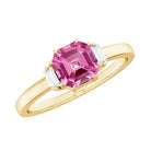 Asscher Cut Pink Tourmaline Solitaire Ring with Diamond Pink Tourmaline - ( AAA ) - Quality - Rosec Jewels