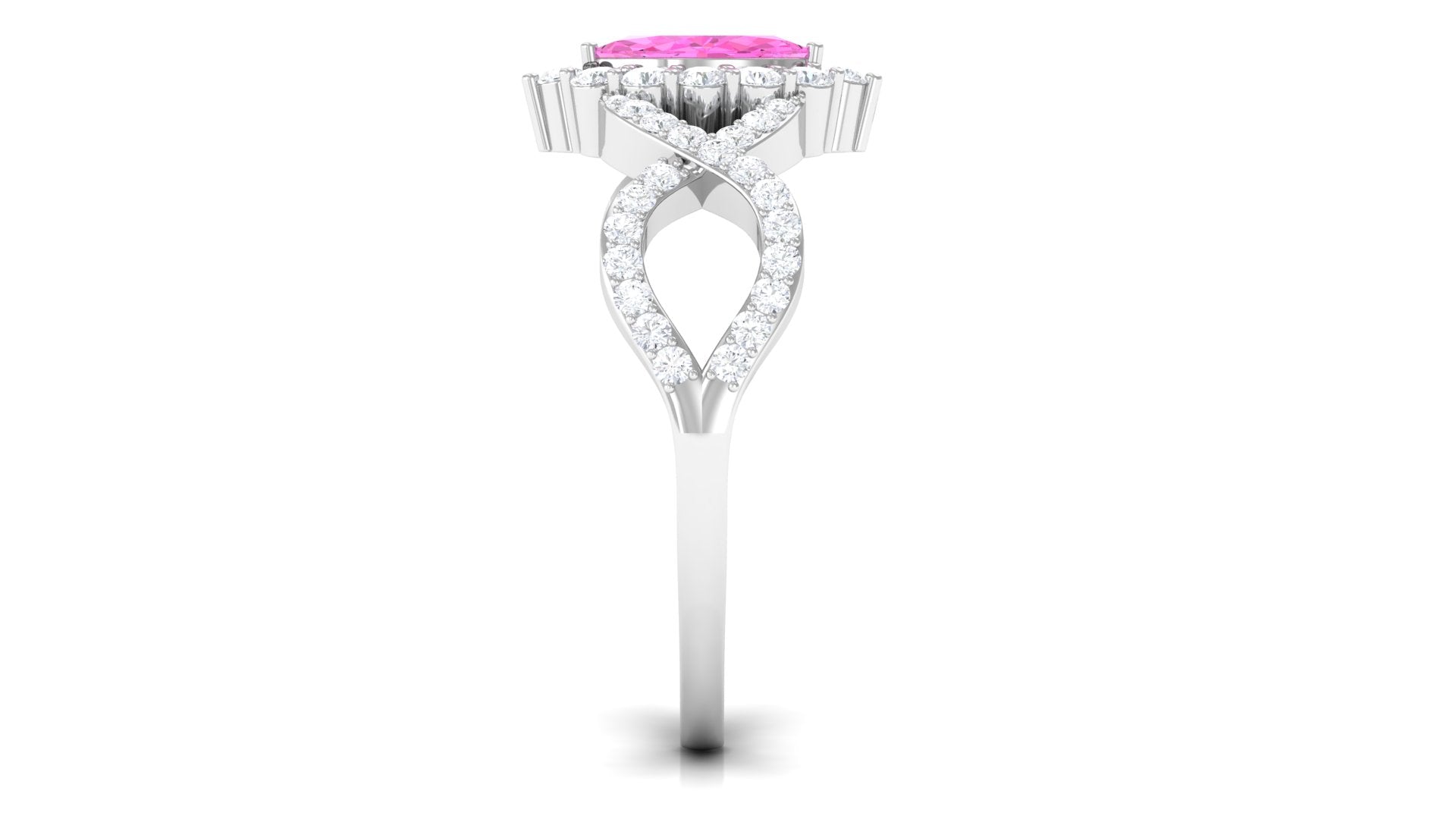 Marquise Pink Sapphire and Diamond Crossover Engagement Ring Pink Sapphire - ( AAA ) - Quality - Rosec Jewels