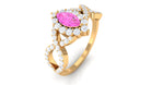 Marquise Pink Sapphire and Diamond Crossover Engagement Ring Pink Sapphire - ( AAA ) - Quality - Rosec Jewels