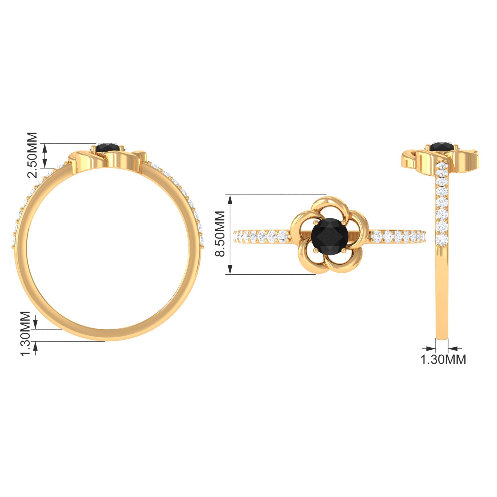 1 CT Lab-Created Black Diamond Flower Promise Ring with Diamond Lab Created Black Diamond - ( AAAA ) - Quality - Rosec Jewels