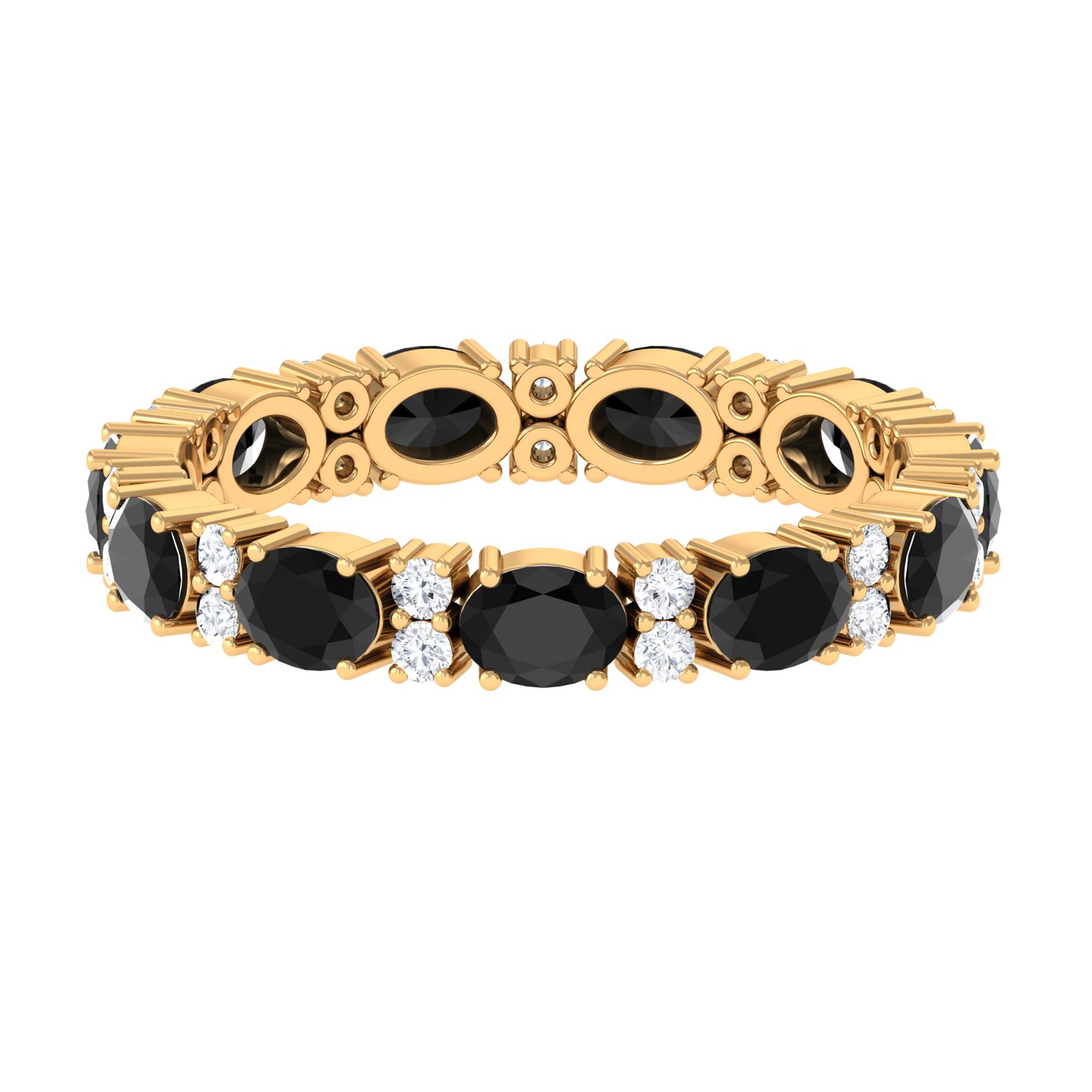 Oval Cut Created Black Diamond East West Eternity Ring with Accent Lab Created Black Diamond - ( AAAA ) - Quality - Rosec Jewels