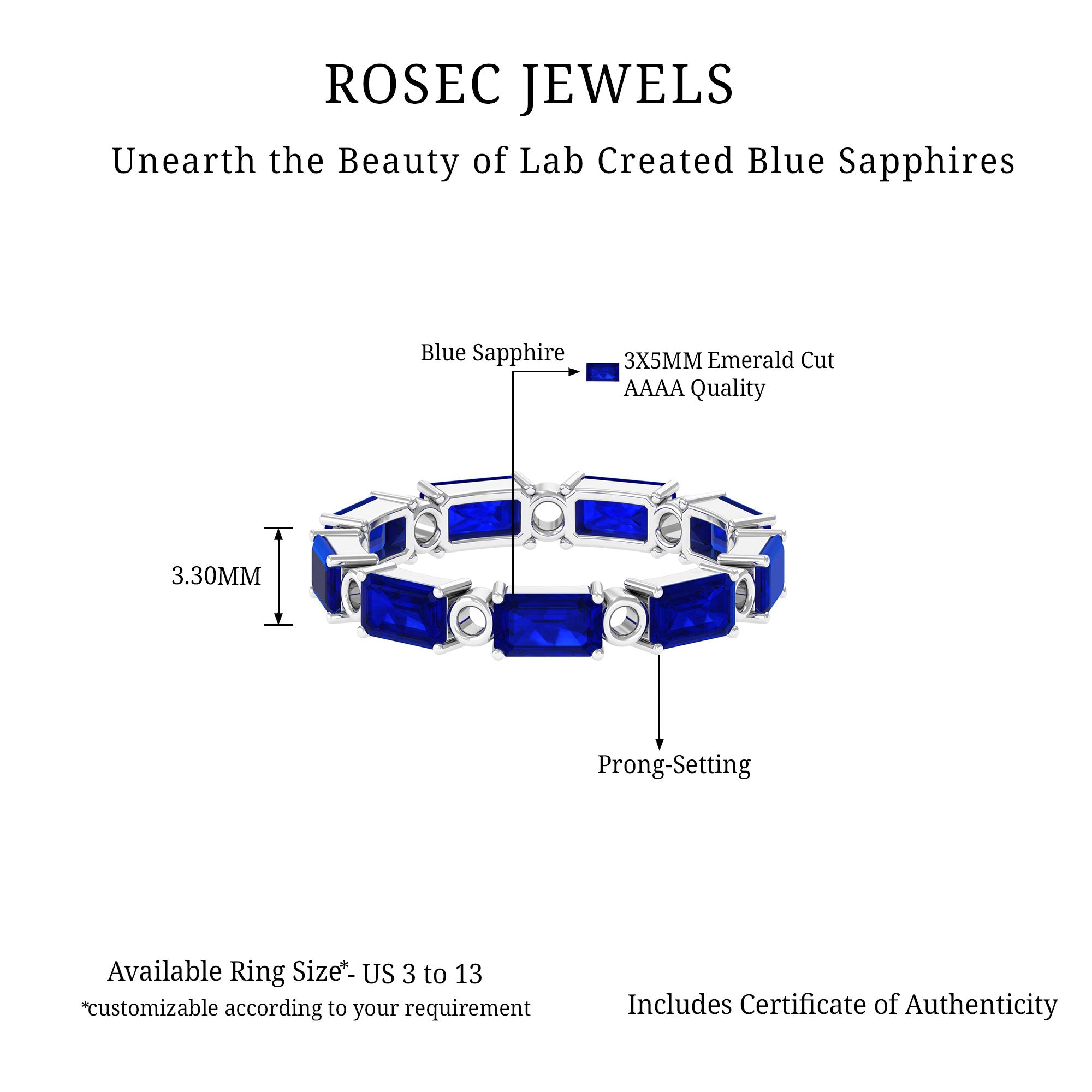 Octagon Cut Created Blue Sapphire East West Eternity Band Ring Lab Created Blue Sapphire - ( AAAA ) - Quality - Rosec Jewels