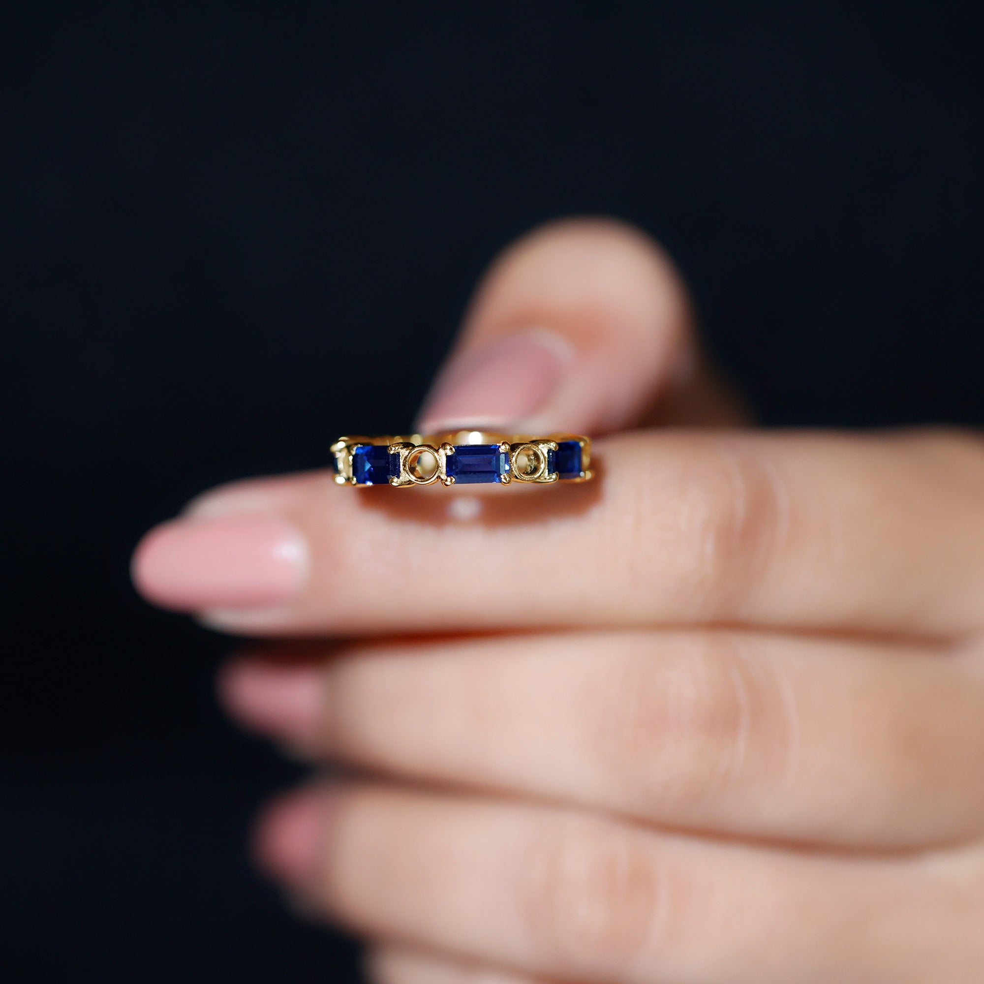 Octagon Cut Created Blue Sapphire East West Eternity Band Ring Lab Created Blue Sapphire - ( AAAA ) - Quality - Rosec Jewels