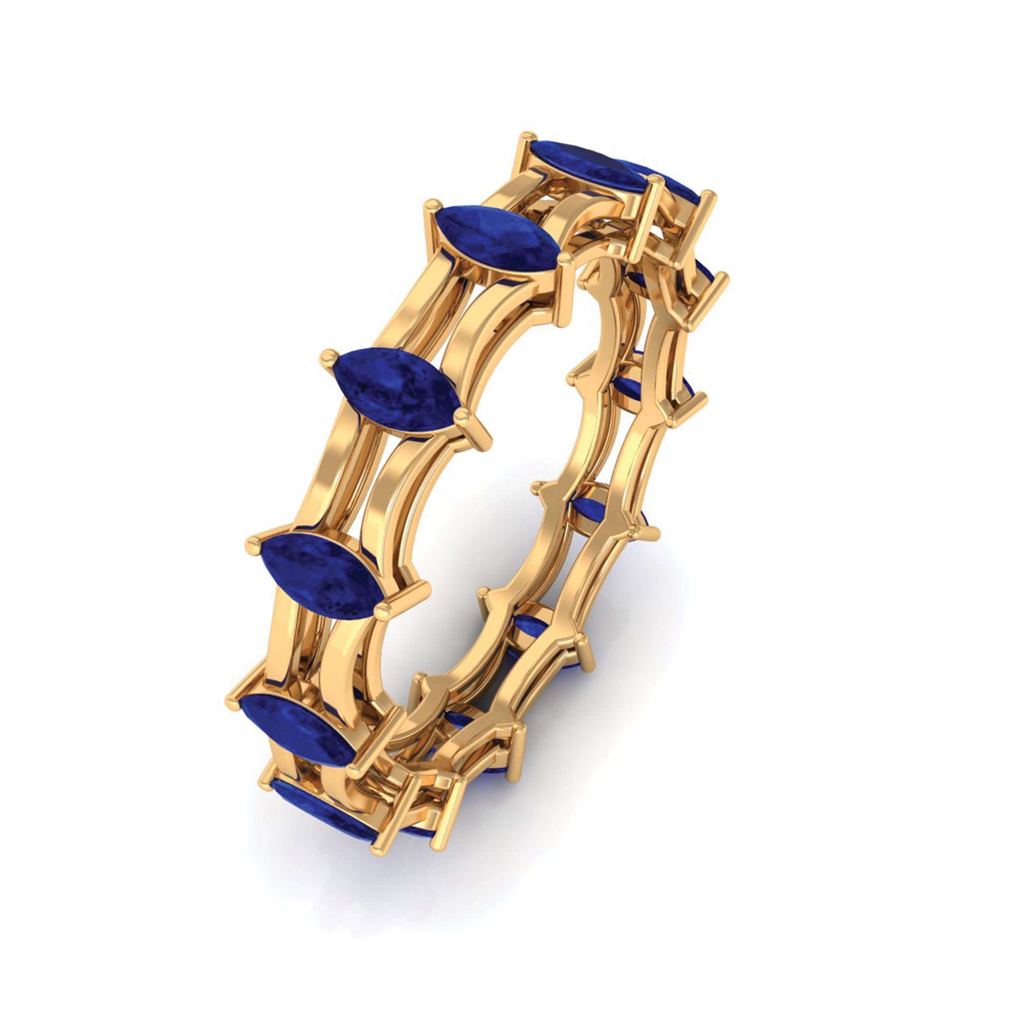 Marquise Cut Created Blue Sapphire Modern Band Ring in Gold Lab Created Blue Sapphire - ( AAAA ) - Quality - Rosec Jewels