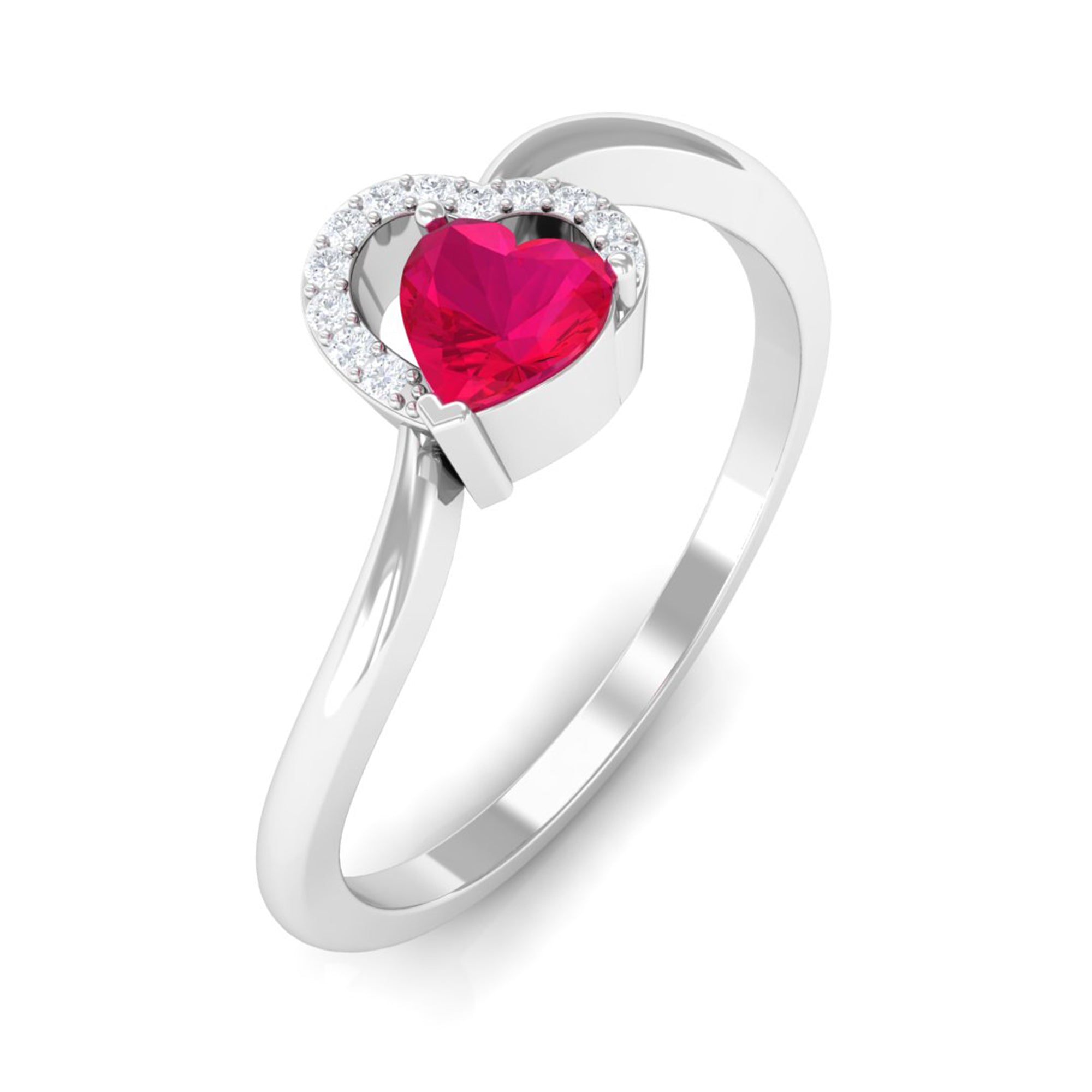 Heart Shape Ruby and Diamond Twisted Promise Ring Ruby - ( AAA ) - Quality - Rosec Jewels