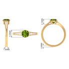 Round Peridot Solitaire Ring with Diamond Side Stones Peridot - ( AAA ) - Quality - Rosec Jewels