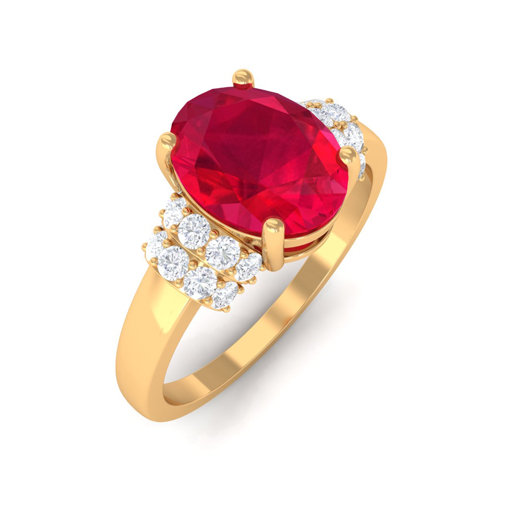 Created Ruby Oval Engagement Ring with Diamond Lab Created Ruby - ( AAAA ) - Quality - Rosec Jewels