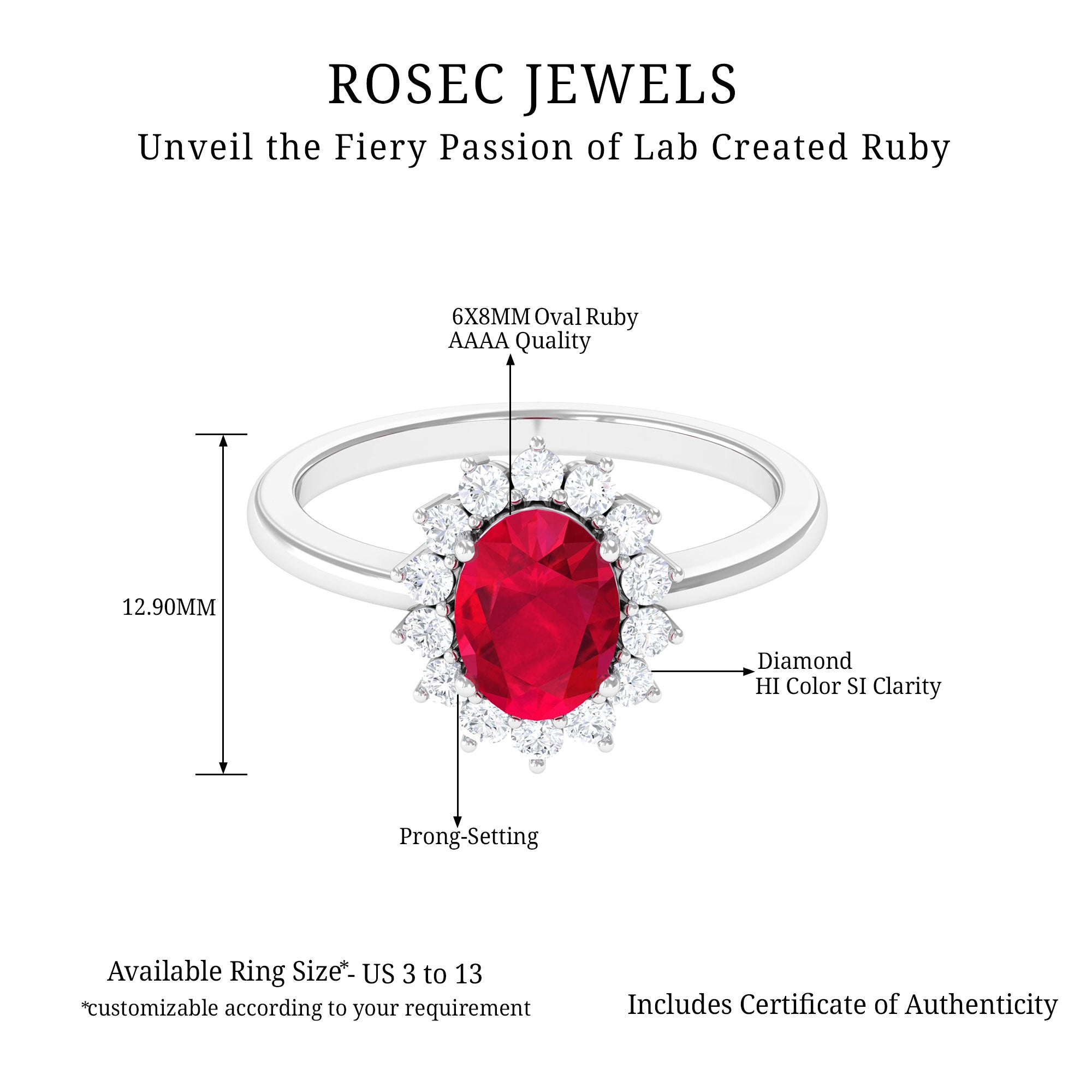 1.50 CT Princess Diana Inspired Created Ruby and Diamond Ring Lab Created Ruby - ( AAAA ) - Quality - Rosec Jewels