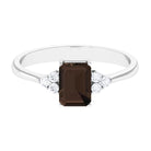 Emerald Cut Smoky Quartz Solitaire Engagement Ring with Diamond Trio Smoky Quartz - ( AAA ) - Quality - Rosec Jewels