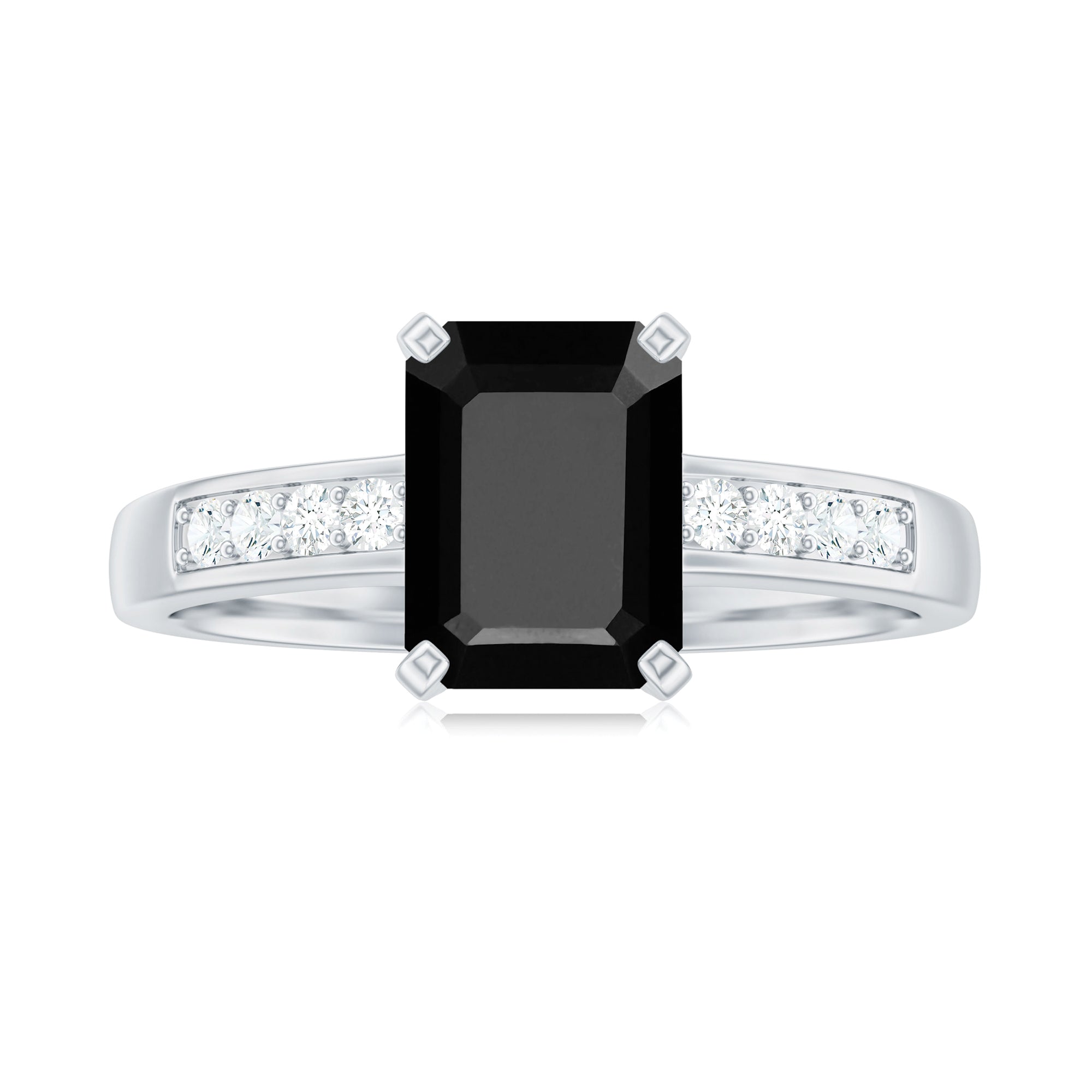 Octagon Cut Created Black Diamond Solitaire Ring with Accent Lab Created Black Diamond - ( AAAA ) - Quality - Rosec Jewels