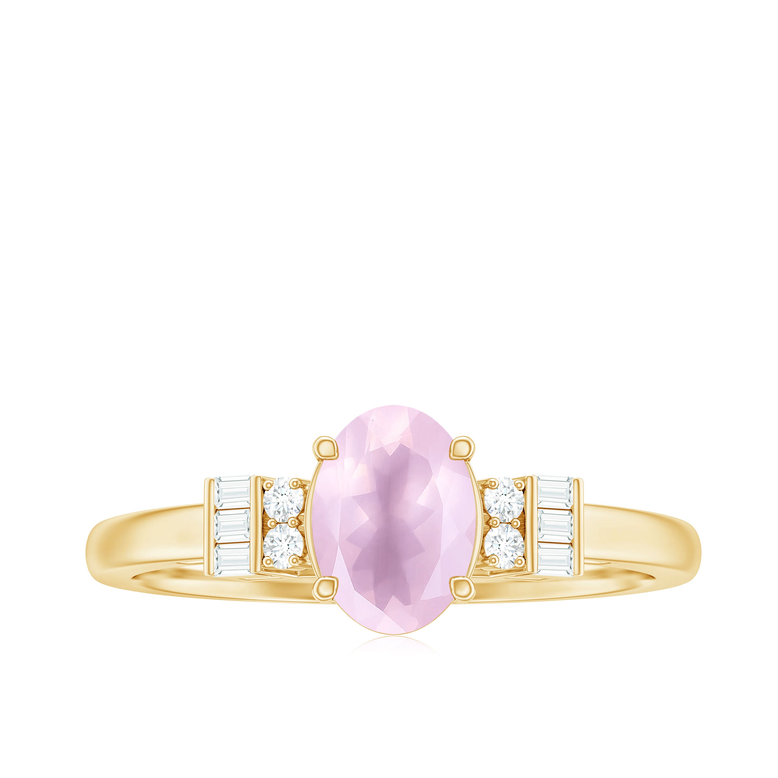 3/4 CT Oval Rose Quartz Solitaire Ring with Diamond Rose Quartz - ( AAA ) - Quality - Rosec Jewels