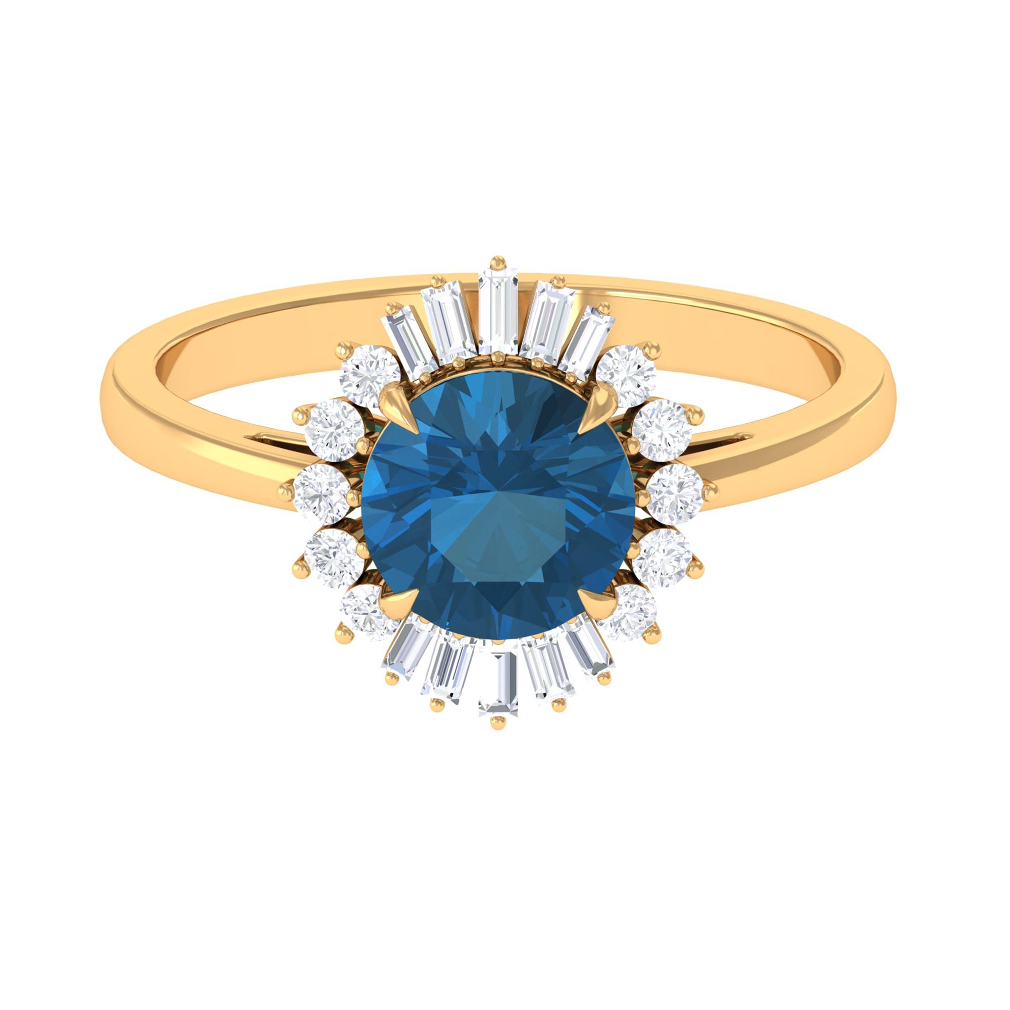 Claw Set London Blue Topaz Cocktail Ring with Diamond Halo London Blue Topaz - ( AAA ) - Quality - Rosec Jewels