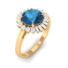 Claw Set London Blue Topaz Cocktail Ring with Diamond Halo London Blue Topaz - ( AAA ) - Quality - Rosec Jewels