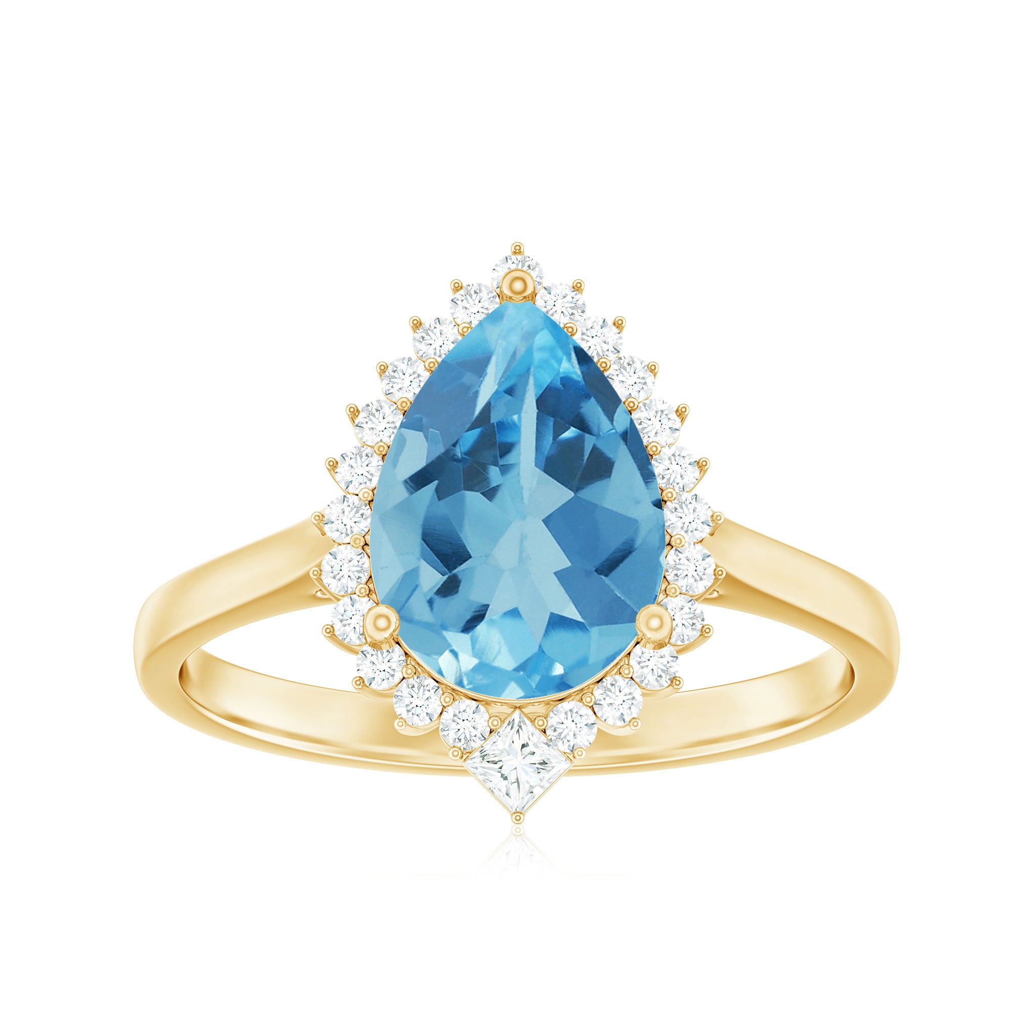 Pear Shaped Swiss Blue Topaz and Diamond Halo Cocktail Ring Swiss Blue Topaz - ( AAA ) - Quality - Rosec Jewels