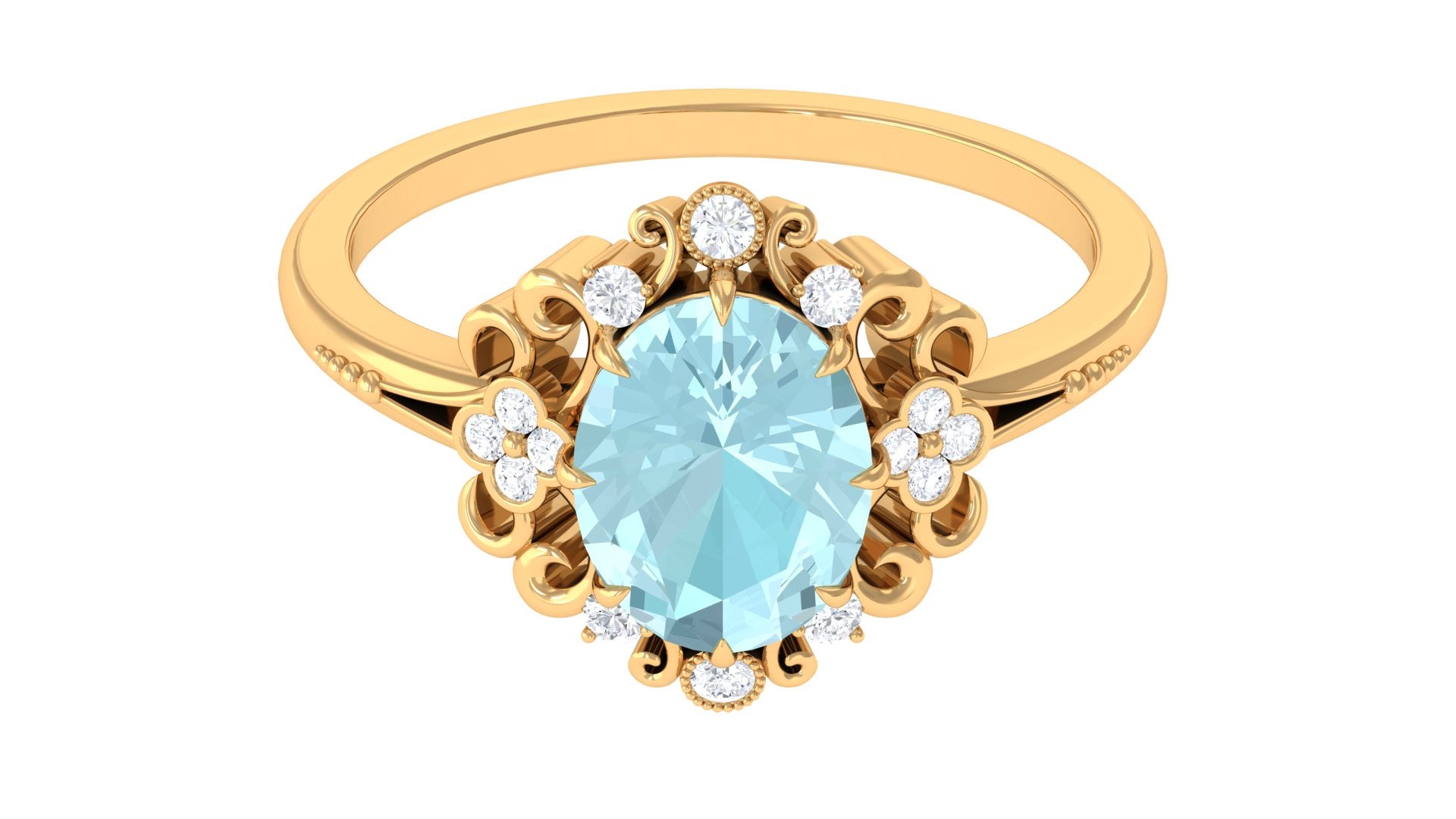 Vintage Inspired Sky Blue Topaz Engagement Ring with Diamond Sky Blue Topaz - ( AAA ) - Quality - Rosec Jewels