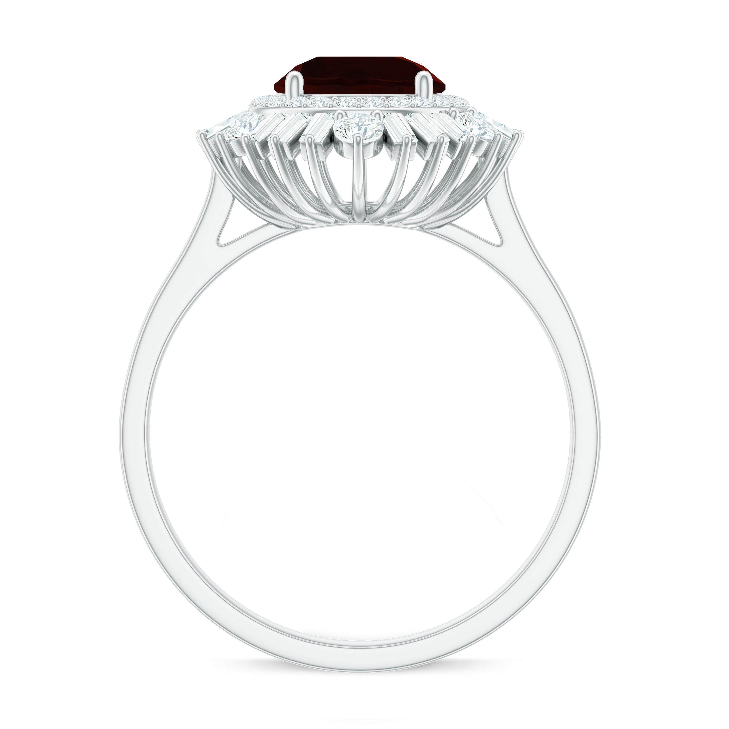 Round Garnet Cocktail Engagement Ring with Diamond Double Halo Garnet - ( AAA ) - Quality - Rosec Jewels