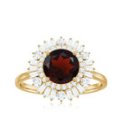 Round Garnet Cocktail Engagement Ring with Diamond Double Halo Garnet - ( AAA ) - Quality - Rosec Jewels