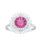 2 CT Round Pink Tourmaline Cocktail Ring with Moissanite Double Halo Pink Tourmaline - ( AAA ) - Quality - Rosec Jewels