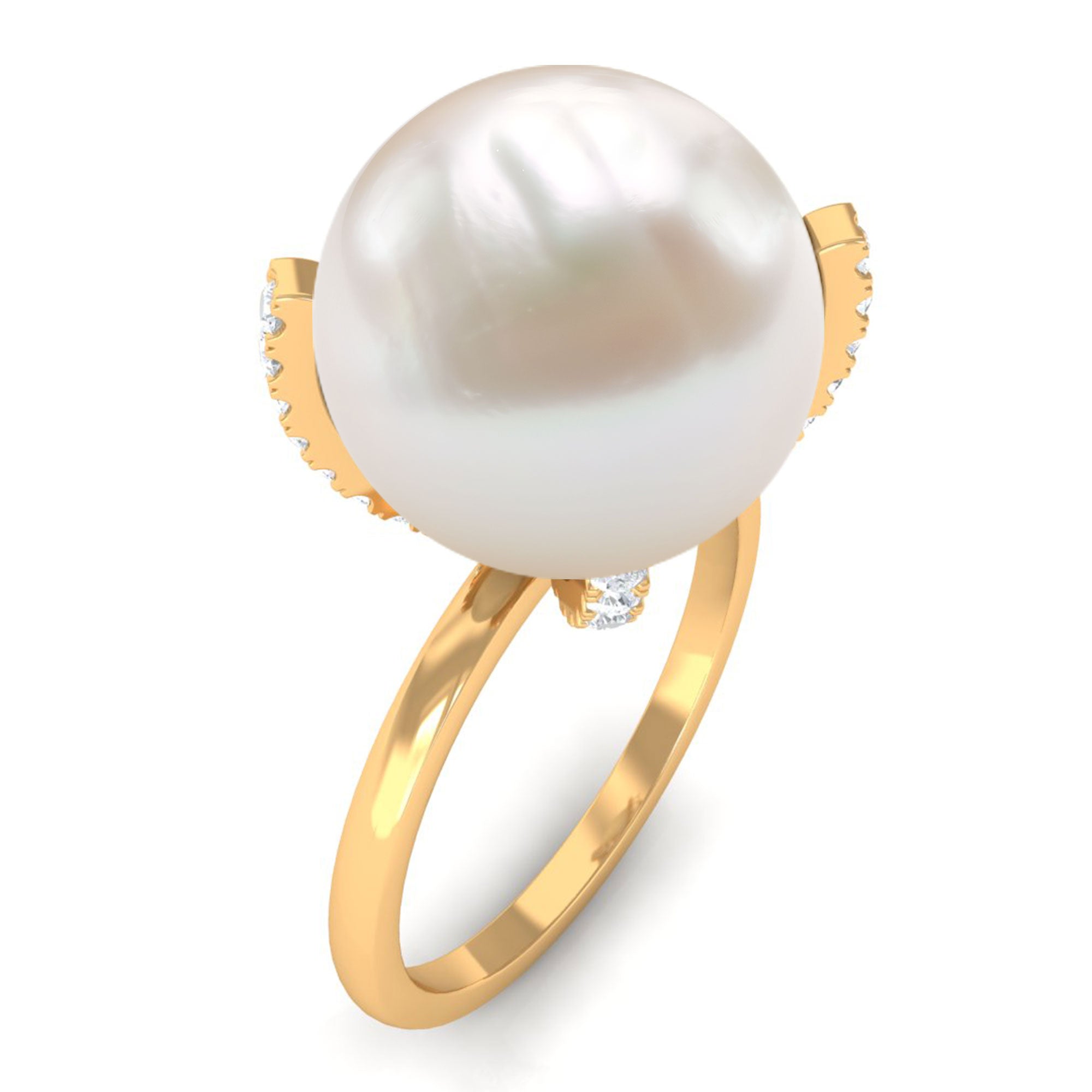 Designer Freshwater Pearl Solitaire Engagement Ring with Diamond Freshwater Pearl - ( AAA ) - Quality - Rosec Jewels