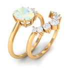 Oval Ethiopian Opal Solitaire Wedding Ring Set with Diamond Ethiopian Opal - ( AAA ) - Quality - Rosec Jewels