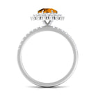 Round Citrine Statement Engagement Ring with Moissanite Cluster Halo Citrine - ( AAA ) - Quality - Rosec Jewels