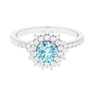 2 CT Round Aquamarine Statement Engagement Ring with Moissanite Aquamarine - ( AAA ) - Quality - Rosec Jewels