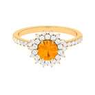 Round Fire Opal Statement Engagement Ring with Moissanite Fire Opal - ( AAA ) - Quality - Rosec Jewels