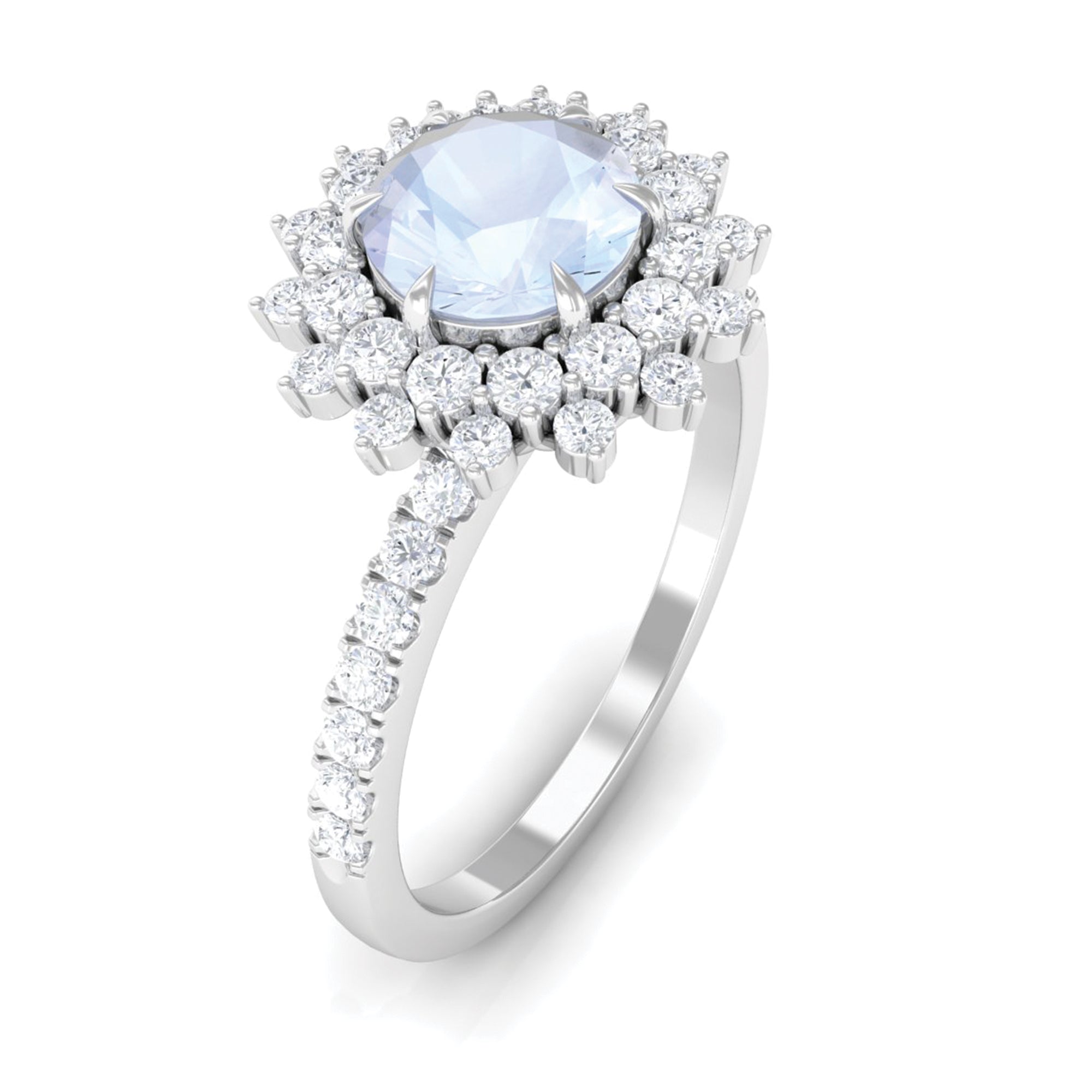 1.5 CT Round Moonstone Statement Engagement Ring with Moissanite Moonstone - ( AAA ) - Quality - Rosec Jewels