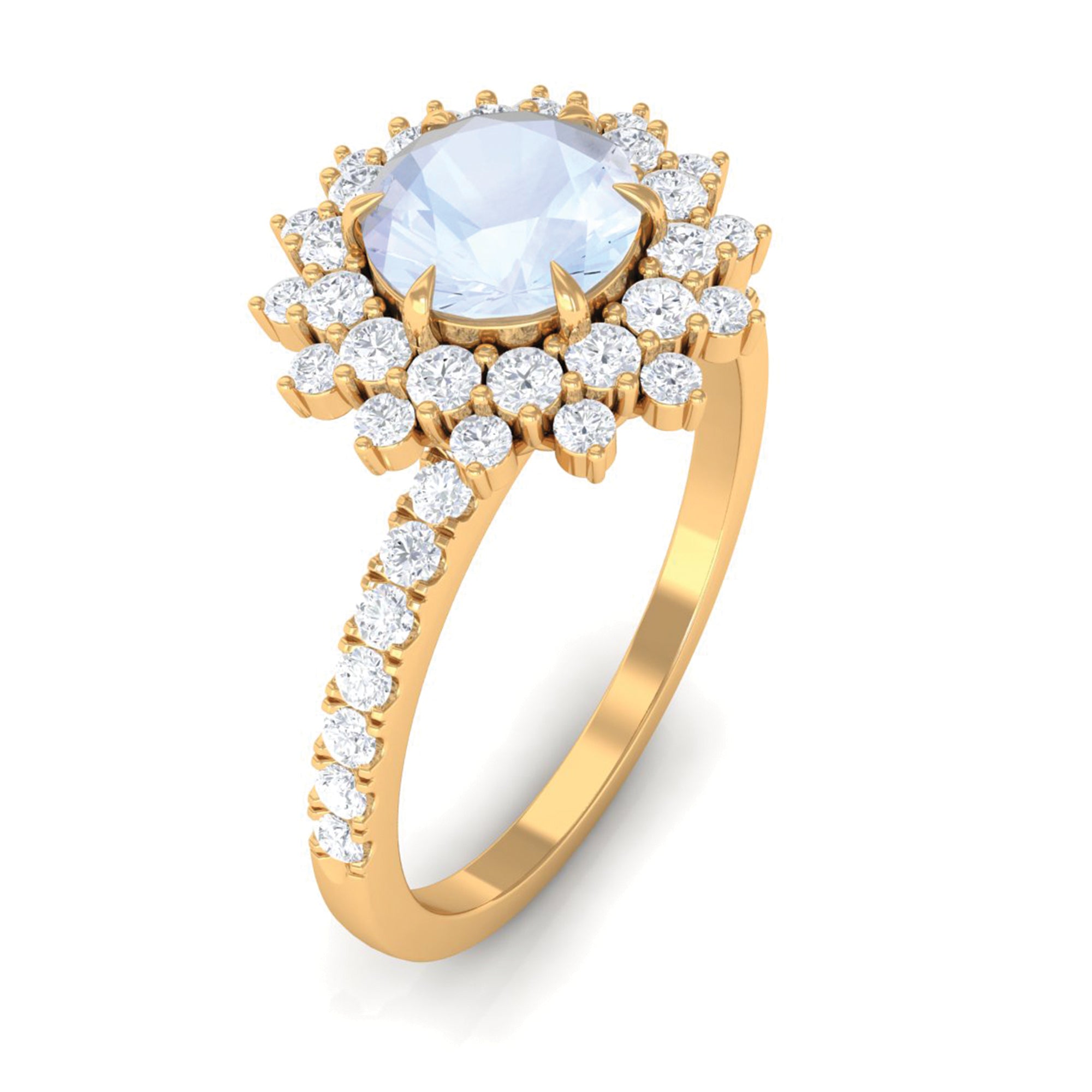 1.5 CT Round Moonstone Statement Engagement Ring with Moissanite Moonstone - ( AAA ) - Quality - Rosec Jewels