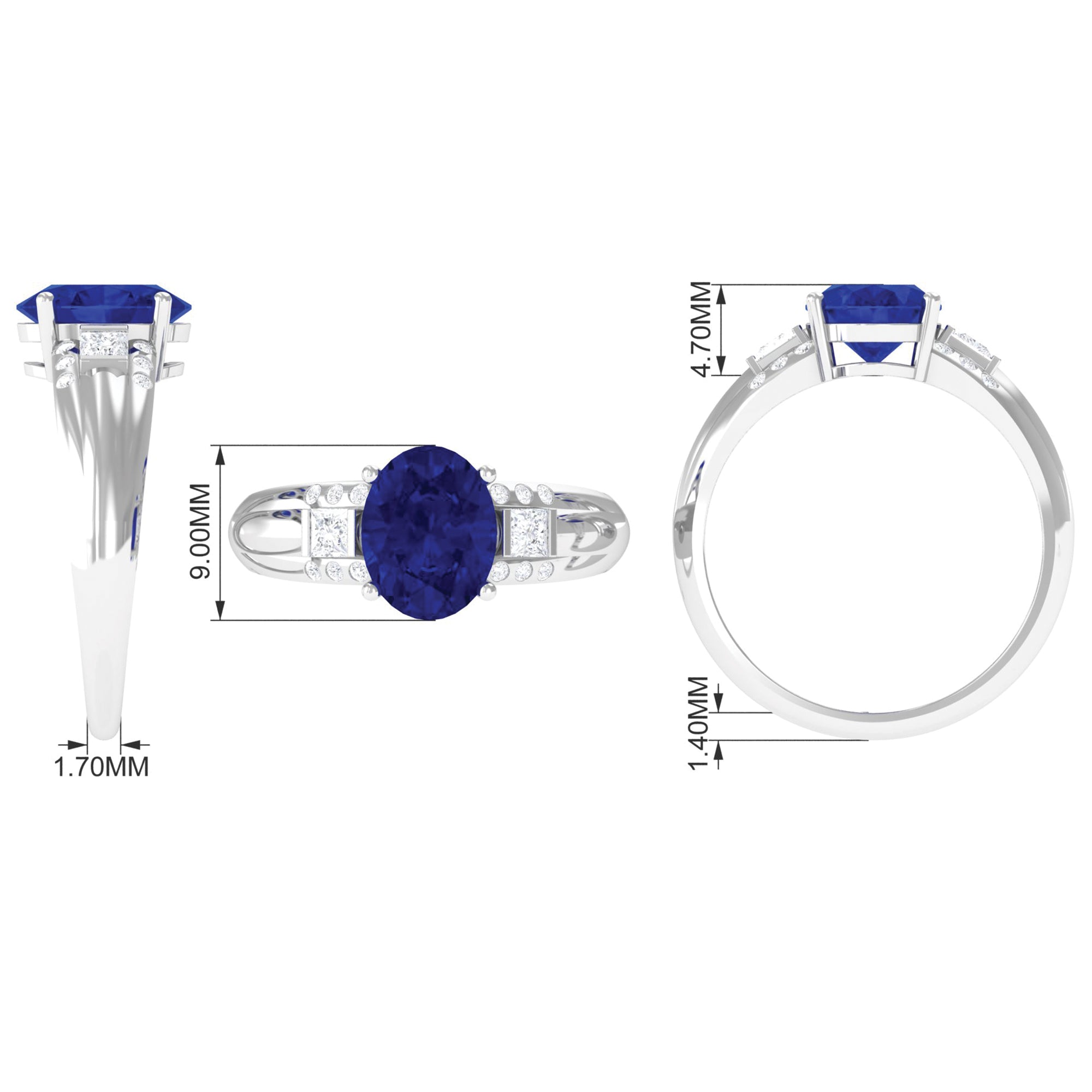 Lab Created Blue Sapphire Solitaire Engagement Ring with Diamond Lab Created Blue Sapphire - ( AAAA ) - Quality - Rosec Jewels