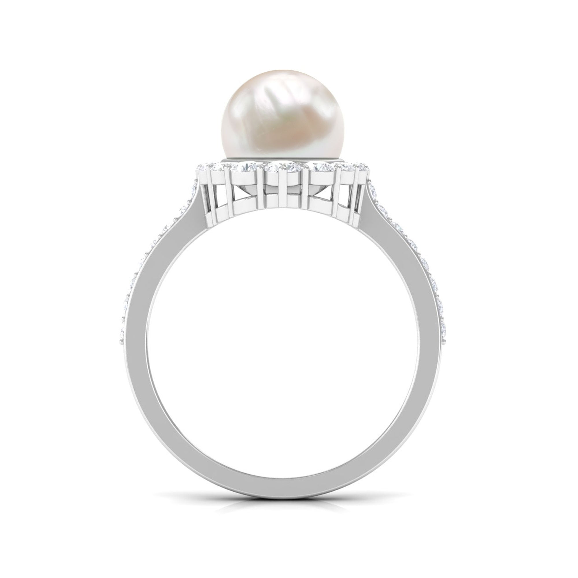 Classic Freshwater Pearl and Diamond Halo Ring Freshwater Pearl - ( AAA ) - Quality - Rosec Jewels