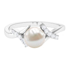 Pure Freshwater Pearl Solitaire Crossover Ring with Diamond Freshwater Pearl - ( AAA ) - Quality - Rosec Jewels